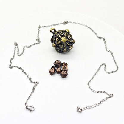 1 Set 20-sided Hollow Metal Dice Necklace TRPG DND Hollow Metal Dice Torque Mini Exquisite Polyhedral Dice Necklace