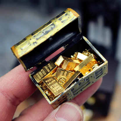 1set Dollhouse Gold Coins Gold Bars Treasure Model with Box Treasure Dollhouse Doll Accessories Miniature Ornaments Decoration