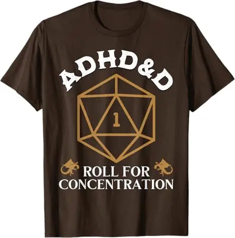 Vintage ADHD&D Roll for Concentration DnD Men Women T-Shirt RPGs Gamer Graphic Outfit Funny Saying Tee Short Sleeve Blouses Gift