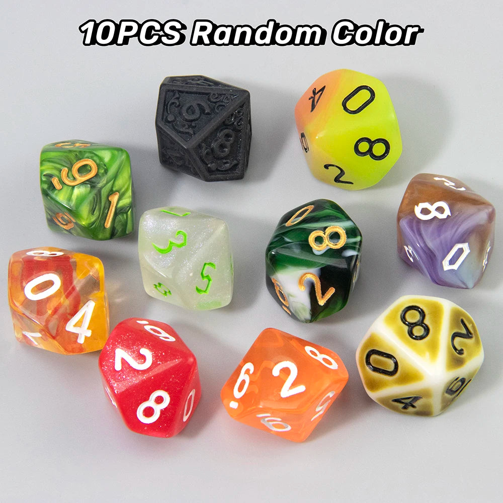 DND Game Dices Random Color Polyhederal Dice Set 10Pcs D4-D20 Perfect for DND Games RPG Board Game Dice