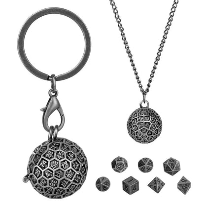 Portable Pendant Necklace Chain Key Ring Round D100 Storage Case for 7pcs Tiny Metal Polyhedral Dice Set Entertainment Accessory