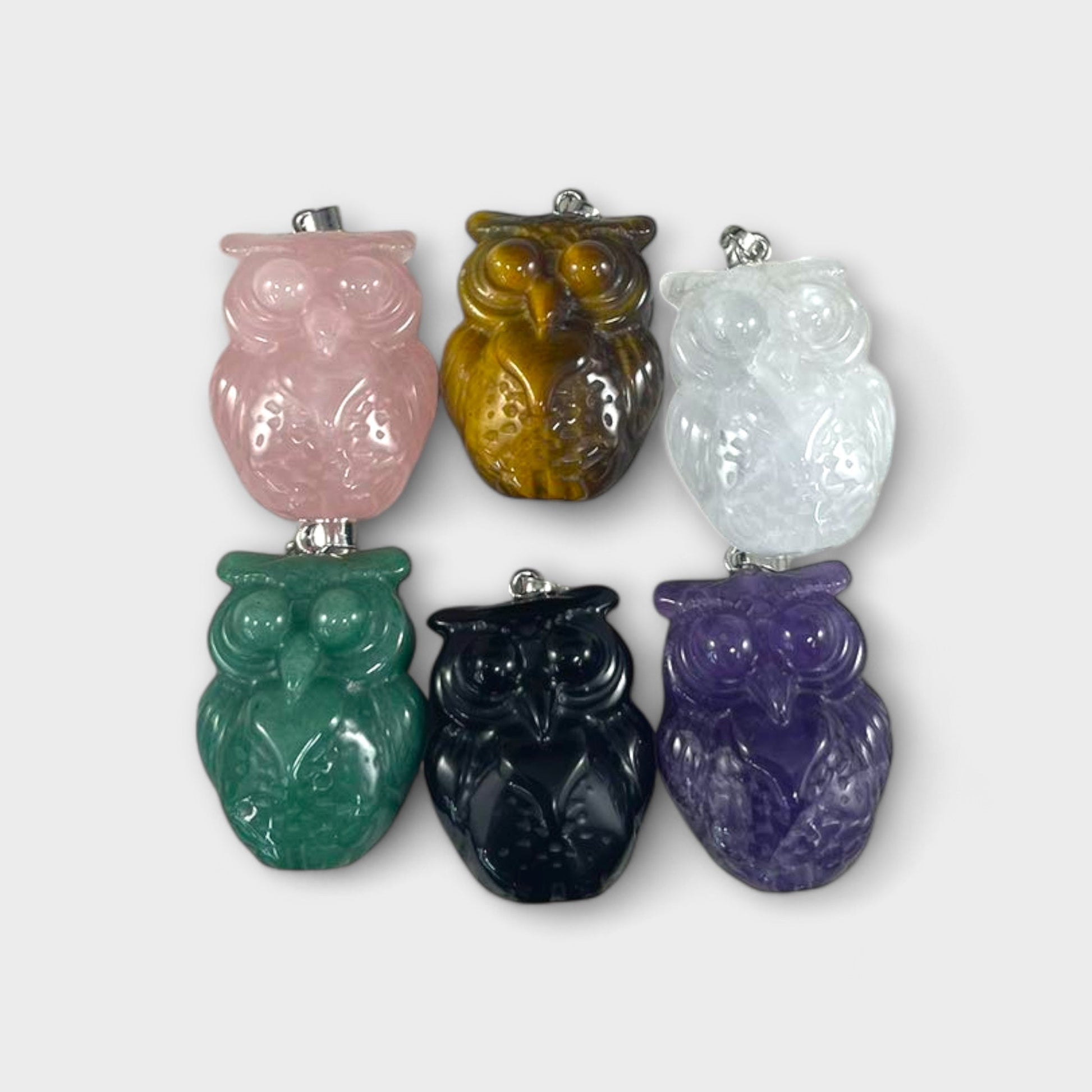 Owl, Carved Gemstone Pendants, 23x30mm (1pc)-0