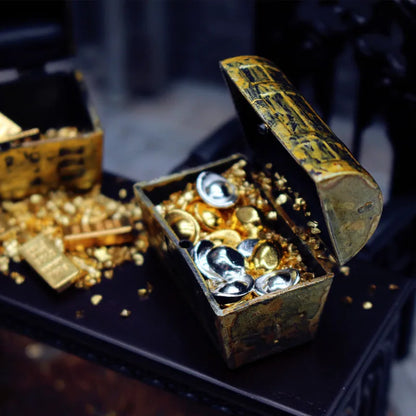 1set Dollhouse Gold Coins Gold Bars Treasure Model with Box Treasure Dollhouse Doll Accessories Miniature Ornaments Decoration