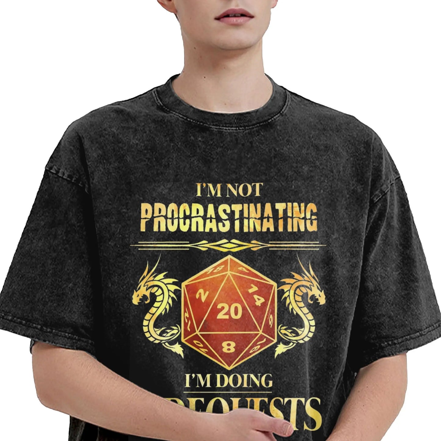 I'm Not Procrastinating Dungeon And Dragon Vintage Washed T Shirts Cotton Fashion for Male T-Shirt Crew Neck Tees Tops Printed