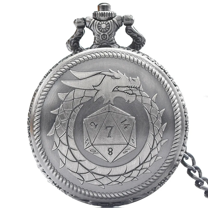 Vintage Dragon Pocket Watch Box Dice Necklace Board Game Accessories, Fashion Jewelry Gifts for Men and Women