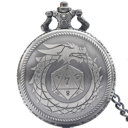 Vintage Dragon Pocket Watch Box Dice Necklace Board Game Accessories, Fashion Jewelry Gifts for Men and Women