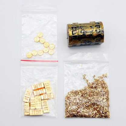 1set Dollhouse Gold Coins Gold Bars Treasure Model with Box Treasure Dollhouse Doll Accessories Miniature Ornaments Decoration