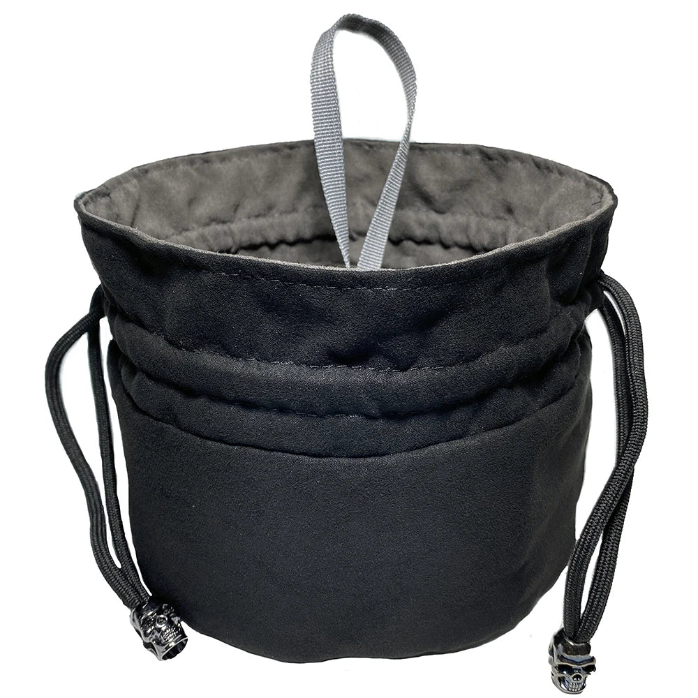 Black Dice Hand Bag with Drawstring 8 Inside Pockets for Table Board Games Storage Accessories for RPG DnD Dice,15cm*13cm