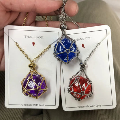 Board Game Acrylic 20D Dice Necklace Metal Net Cage Interchangeable Pendant Dice Necklace Accessories Lovers Fans Gift Props
