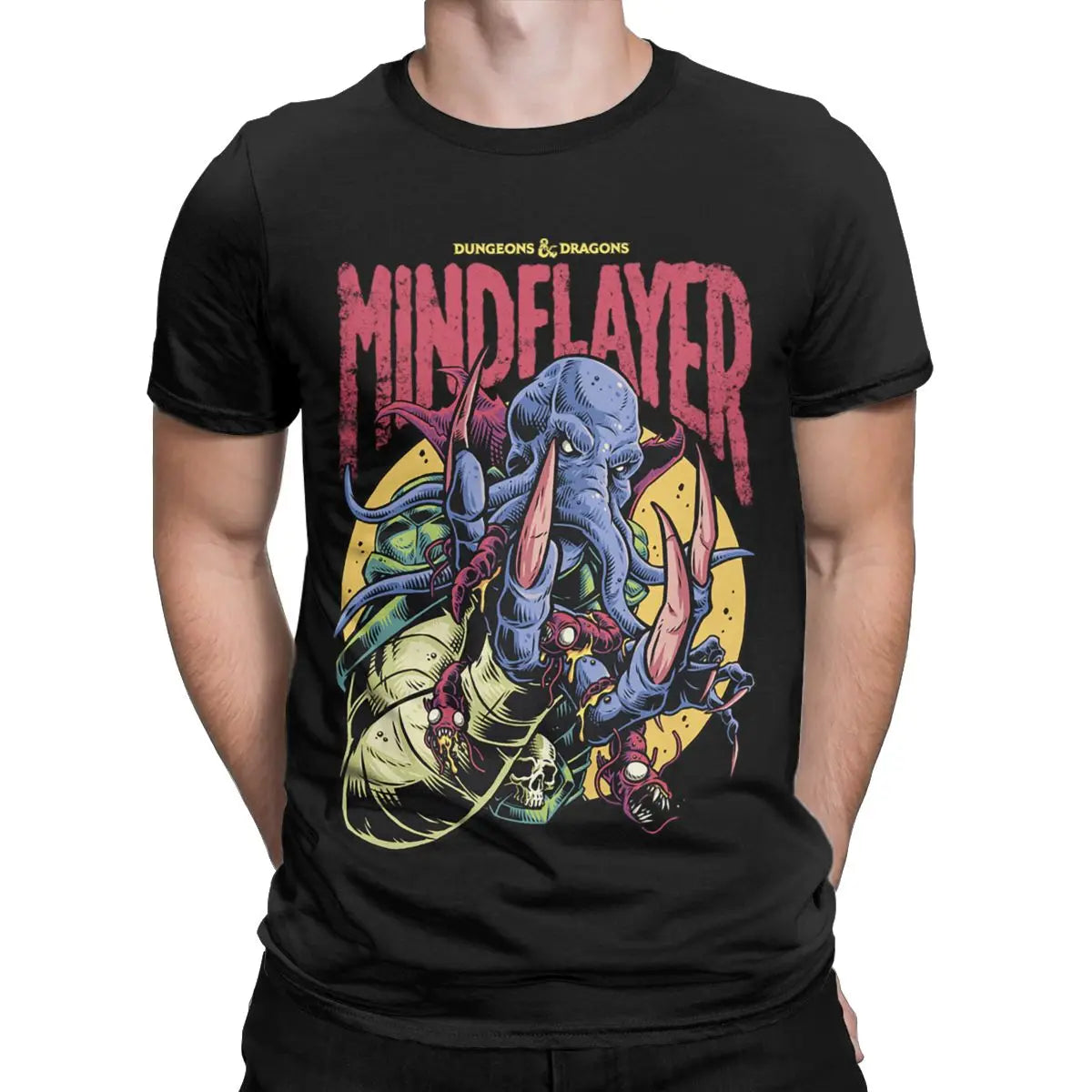 DnD Mind Flayer Portrait Men T Shirts Game Leisure Tees Short Sleeve Round Neck T-Shirt Pure Cotton 6XL Clothing