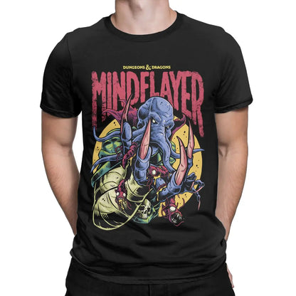 DnD Mind Flayer Portrait Men T Shirts Game Leisure Tees Short Sleeve Round Neck T-Shirt Pure Cotton 6XL Clothing