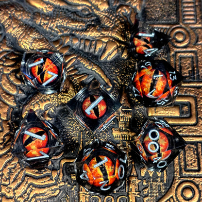 DnD Dice Set - 7-Piece Resin Polyhedral Dice with Spinning Dragon Eye Core, Light Green for Dungeons and Dragons, Tabletop Games