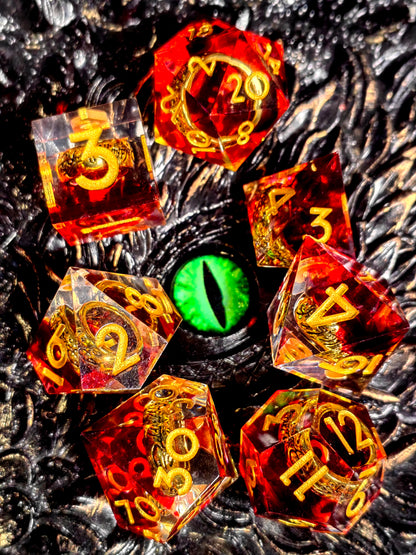 DnD Dice Set - 7-Piece Sharp Edge Resin Dice with Inner Ring, Green Polyhedral Dice for RPG & Dungeons and Dragons