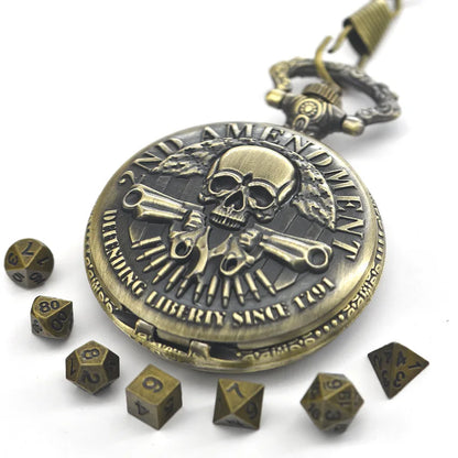 Vintage skull flap pocket watch box pendant mini metal polyhedron dice necklace board game accessories fashion anime accessories