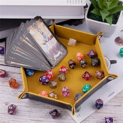 Portable Folding Dice Rolling Tray Set For Rpg Dnd Table Games Pu Leather Velvet Holder Storage Box  Hexagon Coin Square Tray