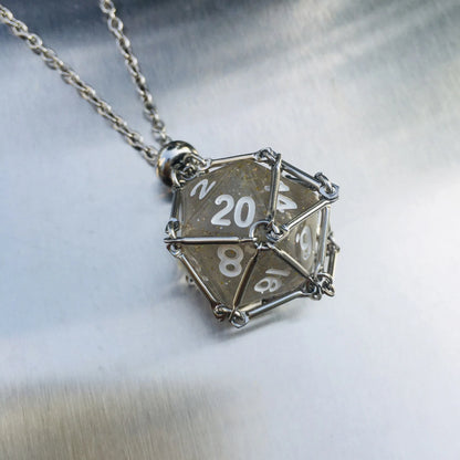Board Game Acrylic 20D Dice Necklace Metal Net Cage Interchangeable Pendant Dice Necklace Accessories Lovers Fans Gift Props