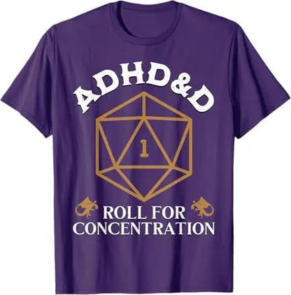 Vintage ADHD&D Roll for Concentration DnD Men Women T-Shirt RPGs Gamer Graphic Outfit Funny Saying Tee Short Sleeve Blouses Gift