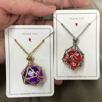 Board Game Acrylic 20D Dice Necklace Metal Net Cage Interchangeable Pendant Dice Necklace Accessories Lovers Fans Gift Props