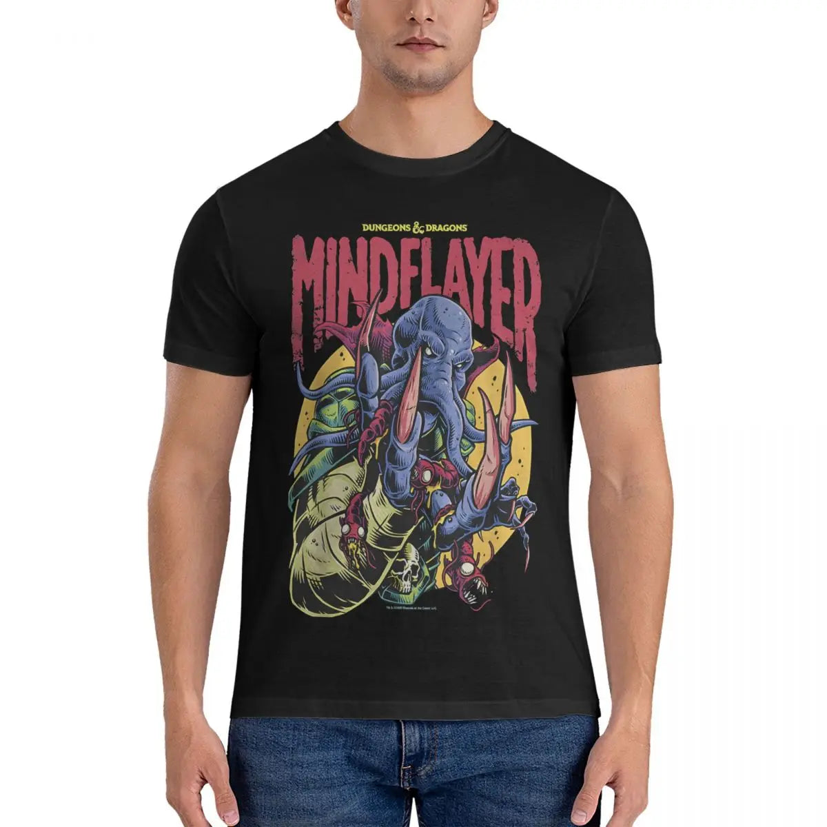 Mindflayer T-Shirts for Men D-Dungeons And Dragons Novelty Pure Cotton Tee Shirt Crewneck Short Sleeve T Shirts Birthday