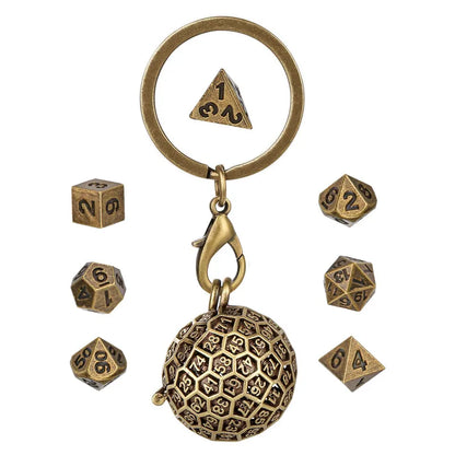 Portable Pendant Necklace Chain Key Ring Round D100 Storage Case for 7pcs Tiny Metal Polyhedral Dice Set Entertainment Accessory