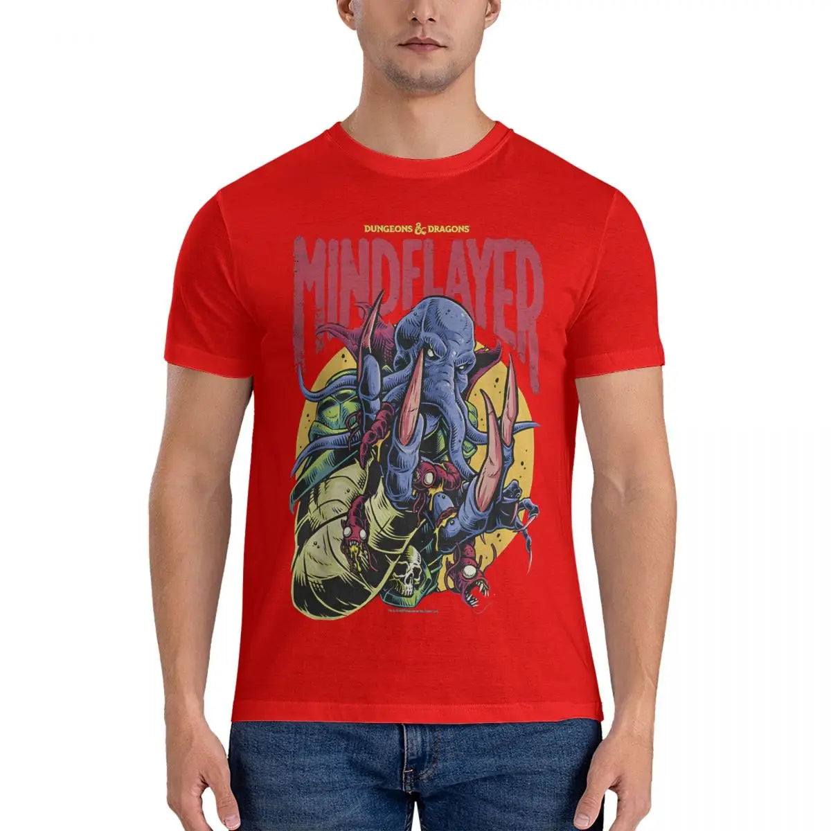 Mindflayer T-Shirts for Men D-Dungeons And Dragons Novelty Pure Cotton Tee Shirt Crewneck Short Sleeve T Shirts Birthday