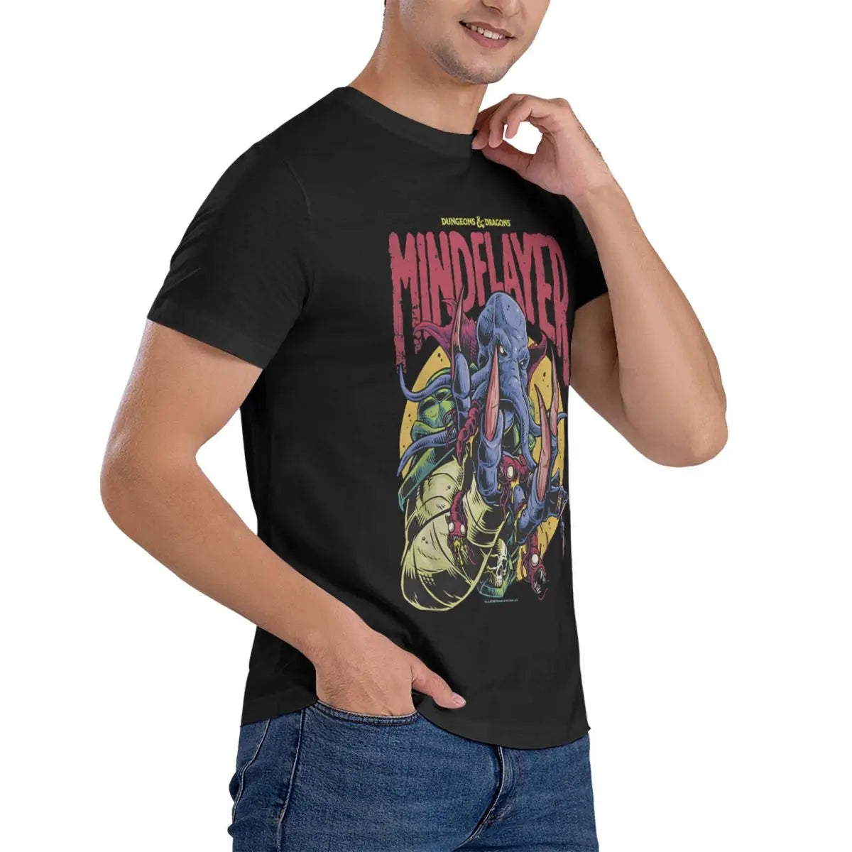 Mindflayer T-Shirts for Men D-Dungeons And Dragons Novelty Pure Cotton Tee Shirt Crewneck Short Sleeve T Shirts Birthday
