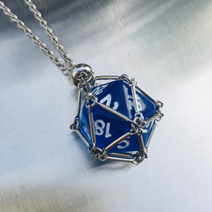 Board Game Acrylic 20D Dice Necklace Metal Net Cage Interchangeable Pendant Dice Necklace Accessories Lovers Fans Gift Props