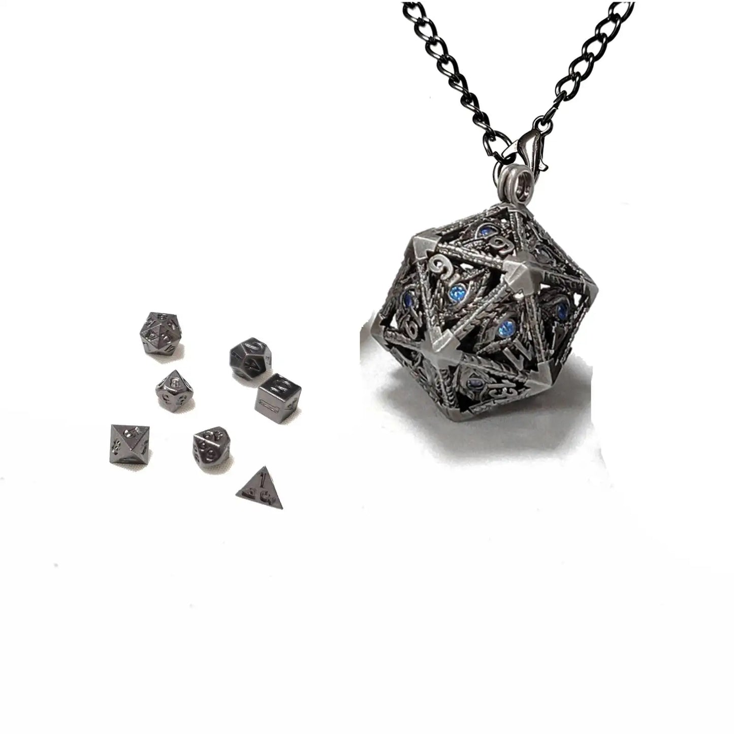 Diamond DND Dice Jewelry Necklace Hollow D20 Metal Case D20 Dragon metal Dice w/ Diamond Polyhedral Metal Dice Set Gaming Dices
