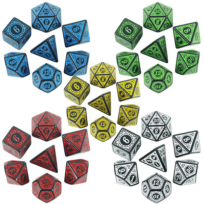 DND Dice Set Polyhedral Dice High Quality Plastic Dice Set Unique Patterns Amazing Retro Font Styles For Role Playing Games