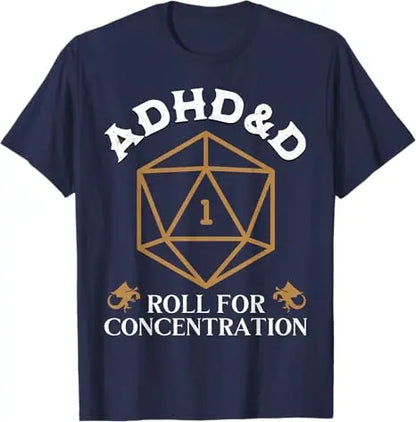 Vintage ADHD&D Roll for Concentration DnD Men Women T-Shirt RPGs Gamer Graphic Outfit Funny Saying Tee Short Sleeve Blouses Gift
