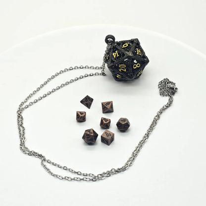 1 Set 20-sided Hollow Metal Dice Necklace TRPG DND Hollow Metal Dice Torque Mini Exquisite Polyhedral Dice Necklace