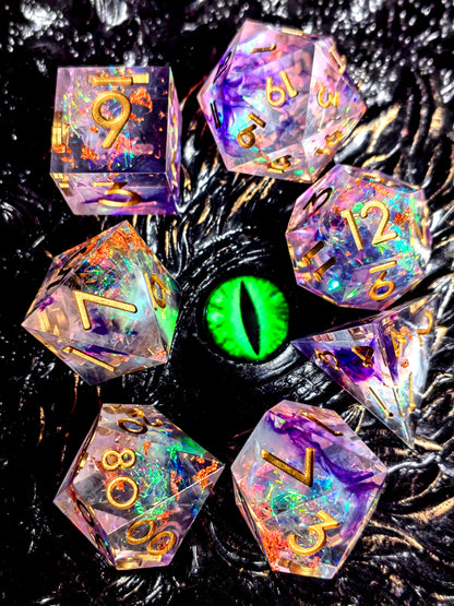 DnD Dice Set - Sharp Edge Resin Dice, Light Green with Gold Numbers, Perfect for Dungeons & Dragons, Tabletop RPG