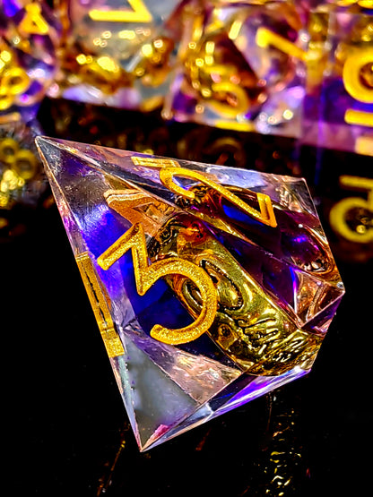 Purple Sharp Edge Resin Dice Set - DnD Dice with Inner Ring, Polyhedral RPG Dice for Dungeons & Dragons