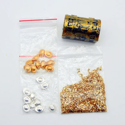 1set Dollhouse Gold Coins Gold Bars Treasure Model with Box Treasure Dollhouse Doll Accessories Miniature Ornaments Decoration