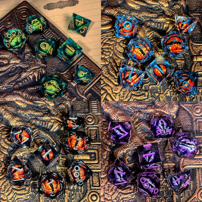 DnD Dice Set - 7-Piece Resin Polyhedral Dice with Spinning Dragon Eye Core, Light Green for Dungeons and Dragons, Tabletop Games