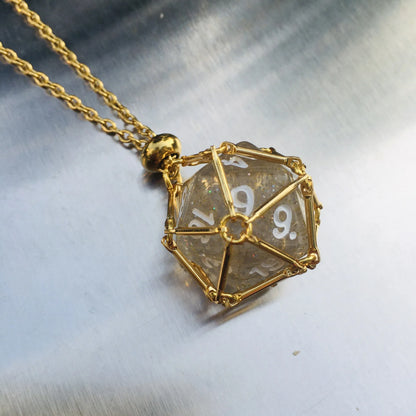 Board Game Acrylic 20D Dice Necklace Metal Net Cage Interchangeable Pendant Dice Necklace Accessories Lovers Fans Gift Props