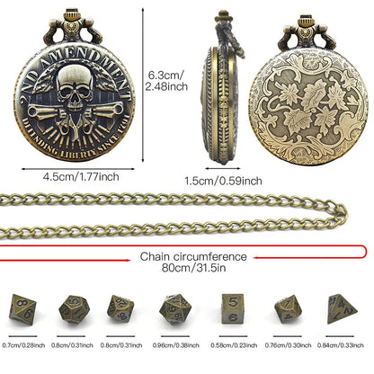 Vintage skull flap pocket watch box pendant mini metal polyhedron dice necklace board game accessories fashion anime accessories