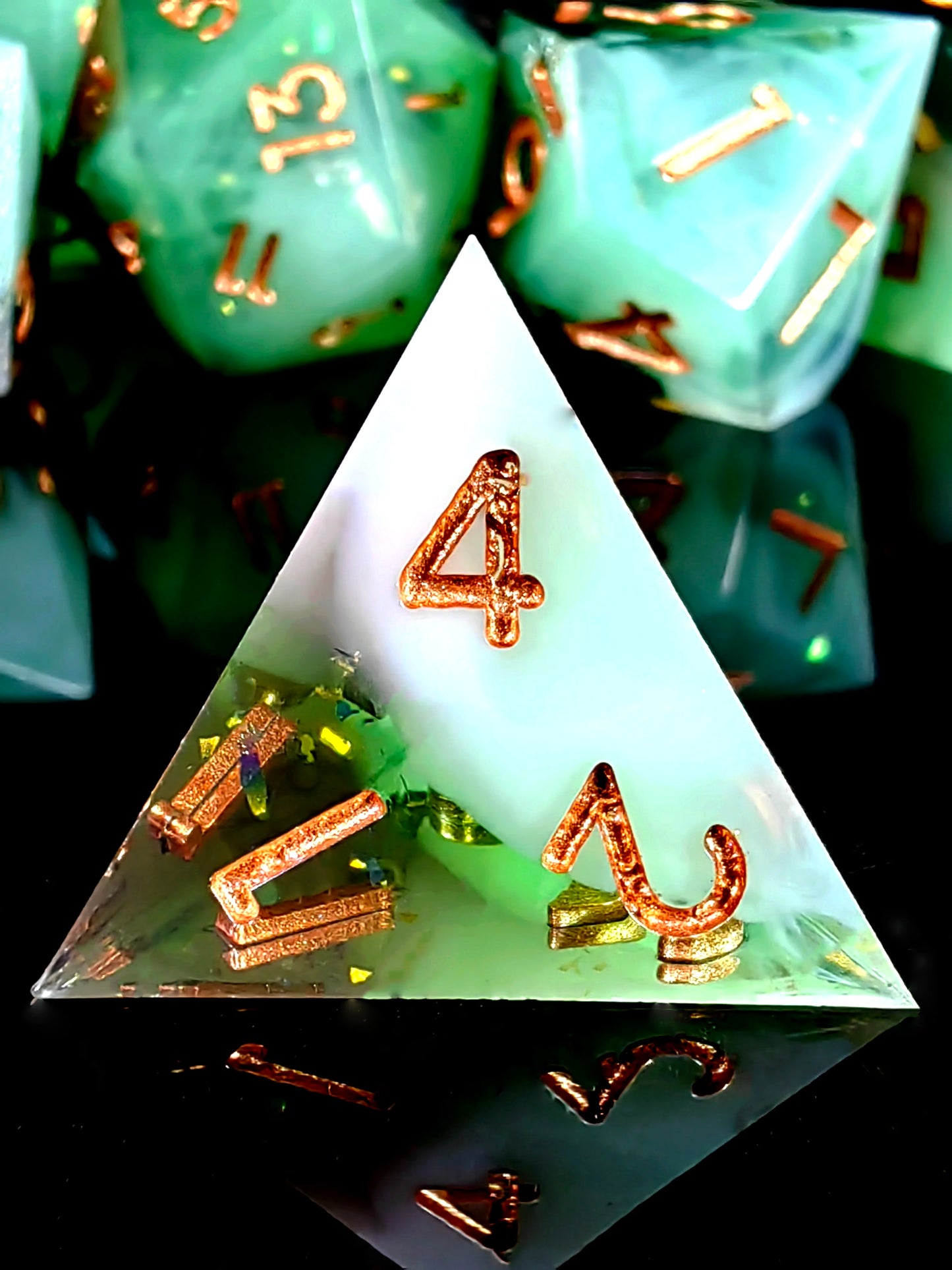 DnD Dice Set - Sharp Edge Resin Dice, Light Green with Gold Numbers, Perfect for Dungeons & Dragons, Tabletop RPG