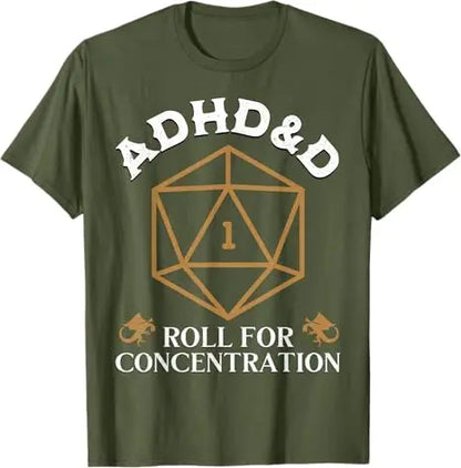 Vintage ADHD&D Roll for Concentration DnD Men Women T-Shirt RPGs Gamer Graphic Outfit Funny Saying Tee Short Sleeve Blouses Gift