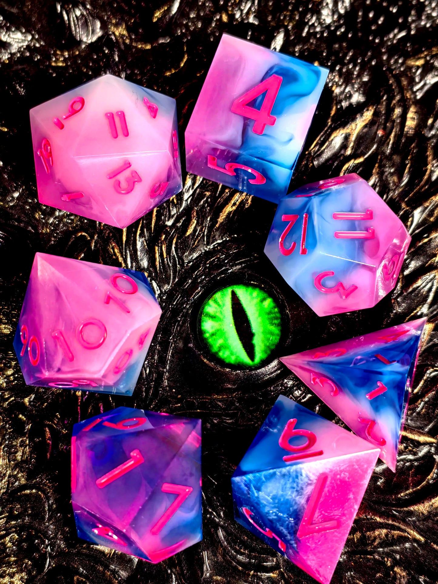 DnD Dice Set - Sharp Edge Resin Dice, Light Green with Gold Numbers, Perfect for Dungeons & Dragons, Tabletop RPG