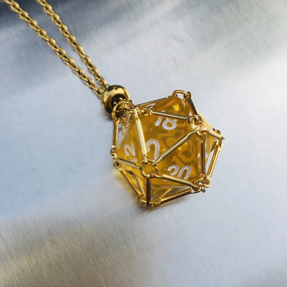 Board Game Acrylic 20D Dice Necklace Metal Net Cage Interchangeable Pendant Dice Necklace Accessories Lovers Fans Gift Props