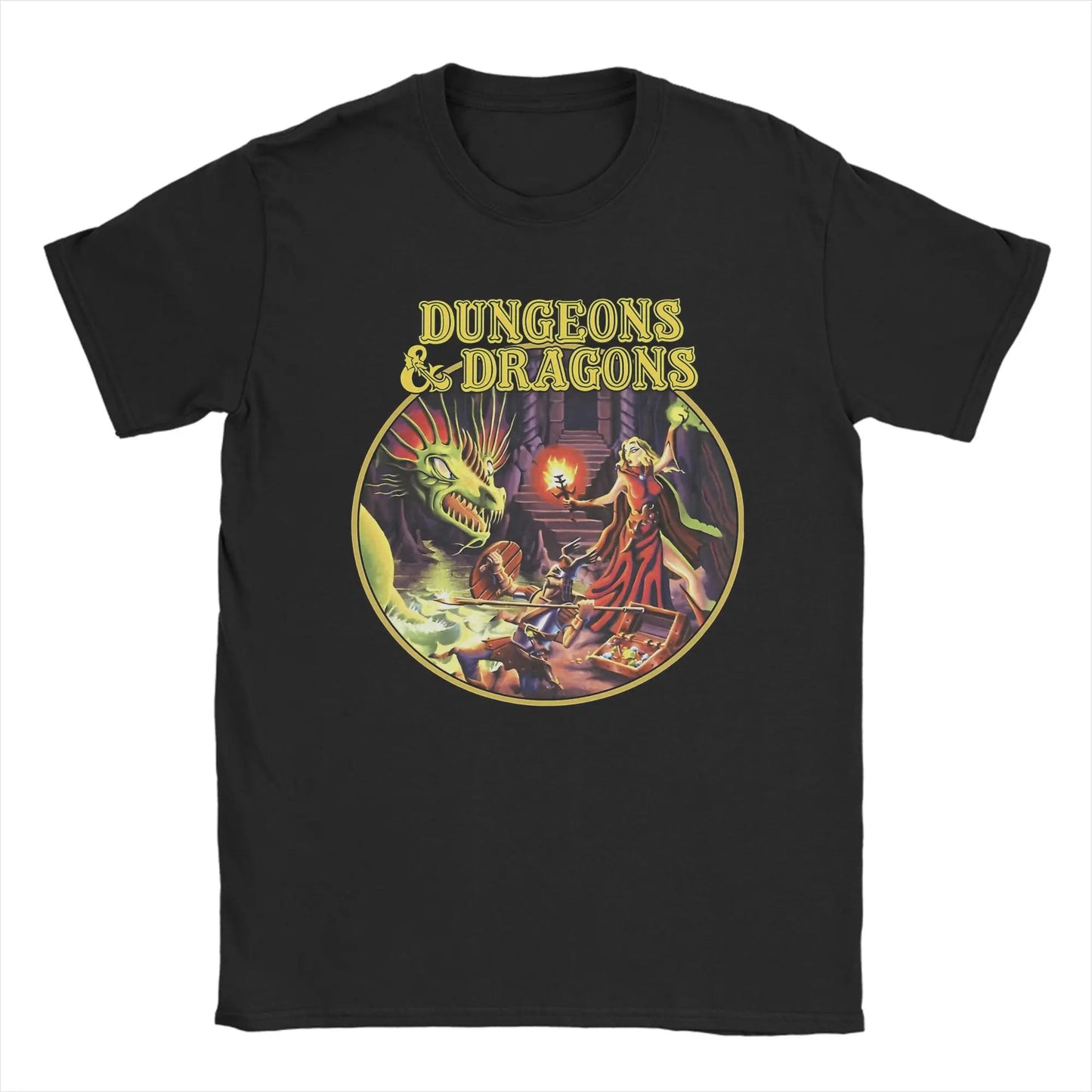 Dungeon Dragon DnD T Shirts Men Pure Cotton Vintage T-Shirts O Neck  Tee Shirt Short Sleeve Clothes Adult