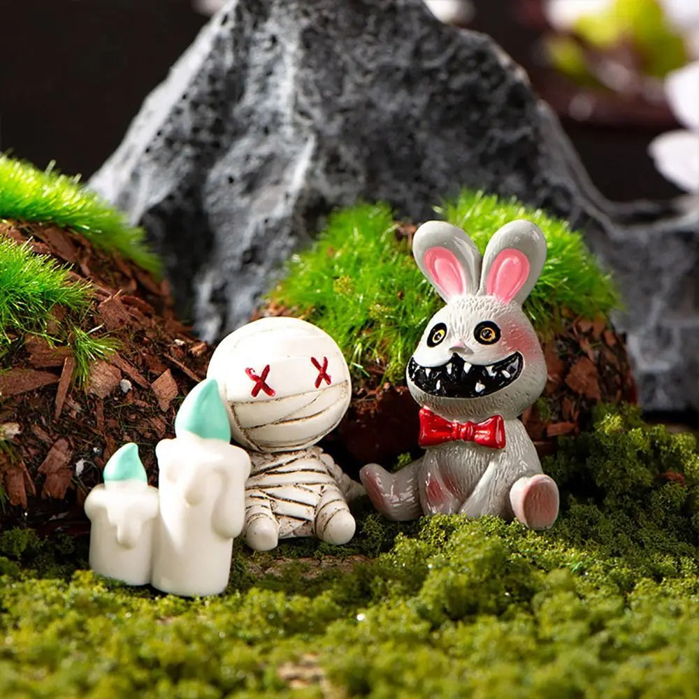 Mini Halloween Miniature Figurine Spider Bat Candle Skull Cartoon Scary Rabbit Statue Pranky Prop Party Ornaments