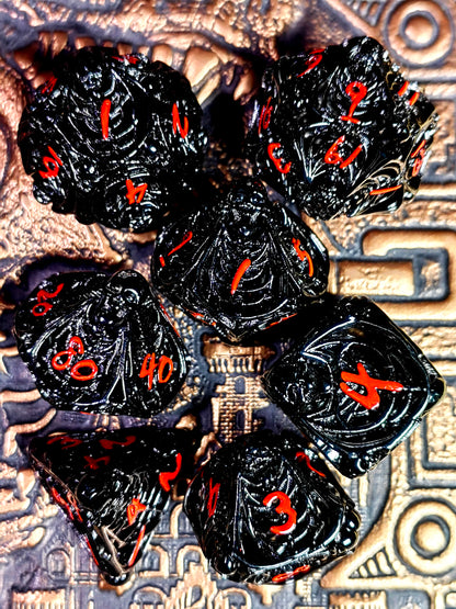 DnD Metal Dice Set - Zinc Alloy Skull Design, Silver Base with Red Numbers, Perfect for Dungeons & Dragons, RPG Games