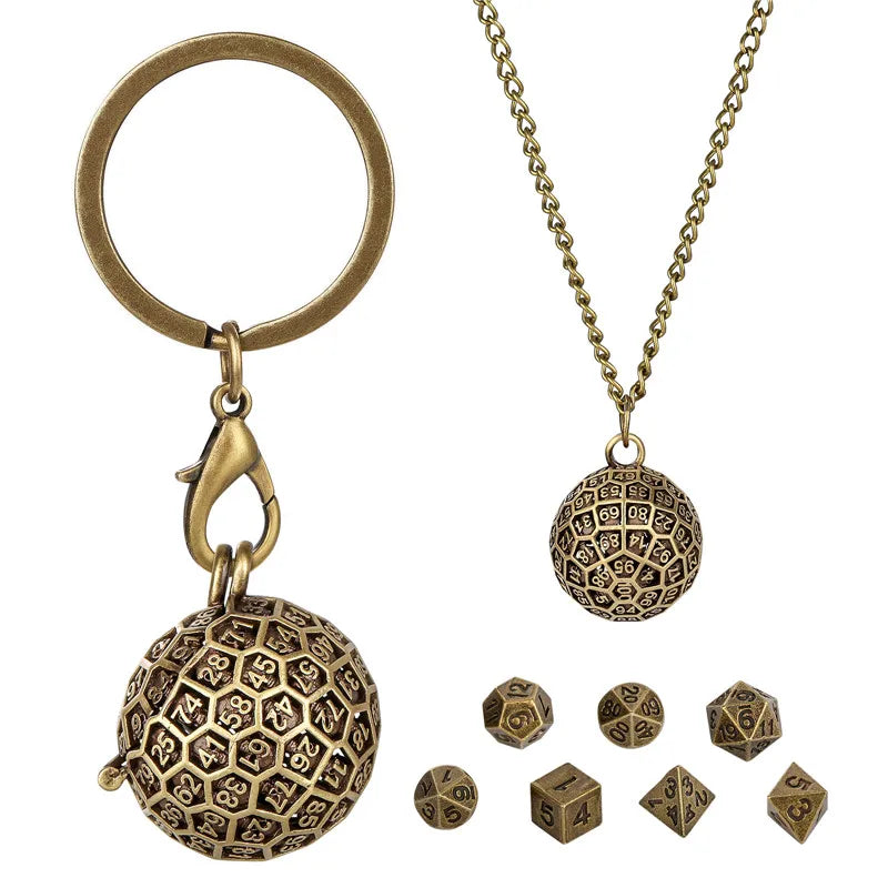 Portable Pendant Necklace Chain Key Ring Round D100 Storage Case for 7pcs Tiny Metal Polyhedral Dice Set Entertainment Accessory