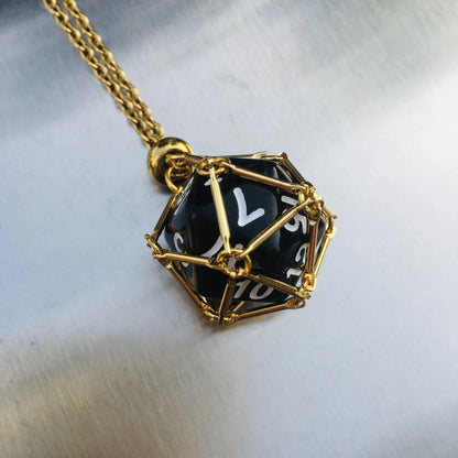 Board Game Acrylic 20D Dice Necklace Metal Net Cage Interchangeable Pendant Dice Necklace Accessories Lovers Fans Gift Props