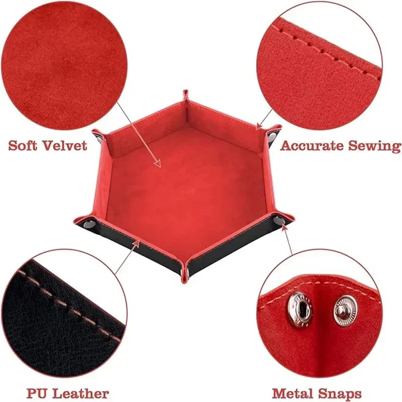 Portable Folding Dice Rolling Tray Set For Rpg Dnd Table Games Pu Leather Velvet Holder Storage Box  Hexagon Coin Square Tray