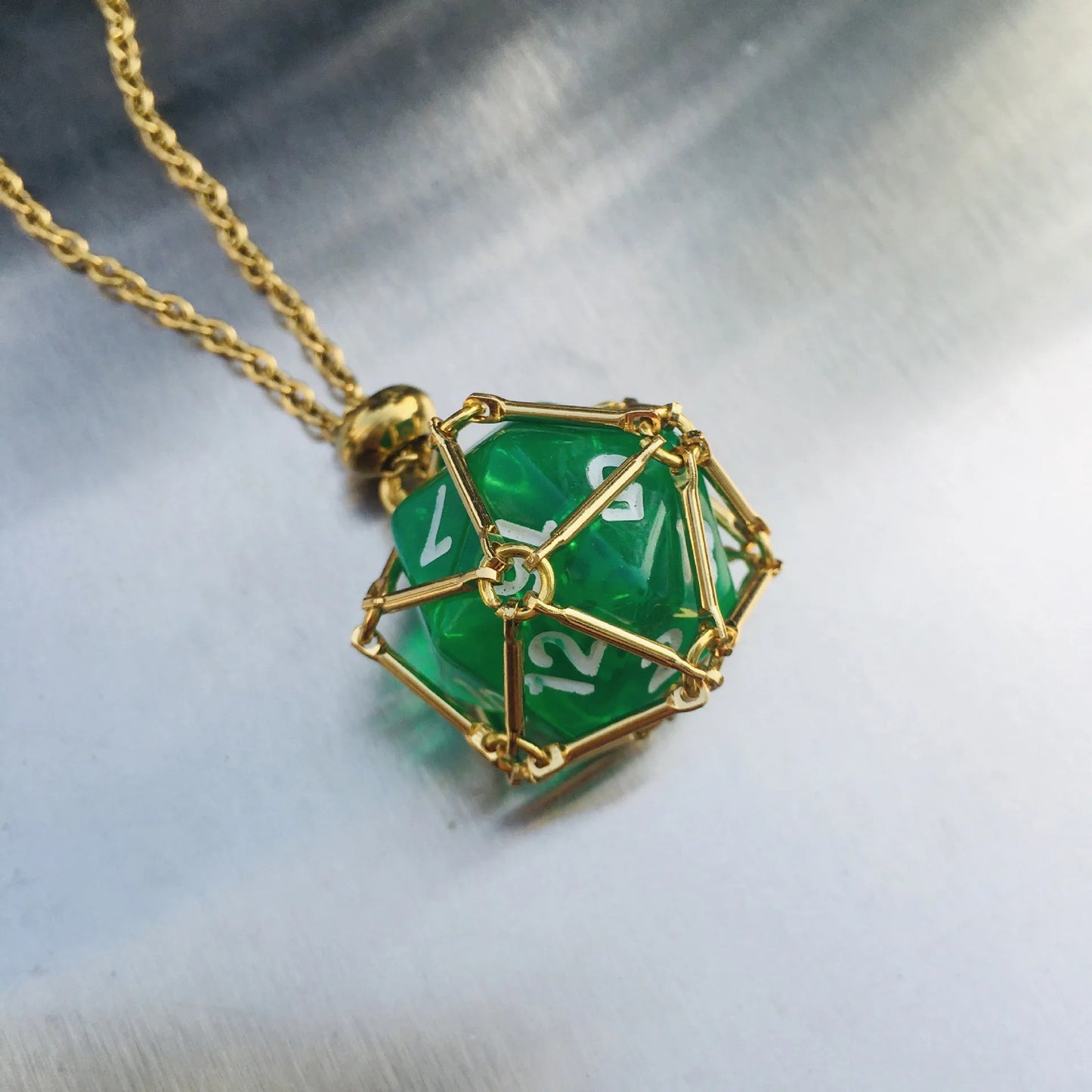 Board Game Acrylic 20D Dice Necklace Metal Net Cage Interchangeable Pendant Dice Necklace Accessories Lovers Fans Gift Props