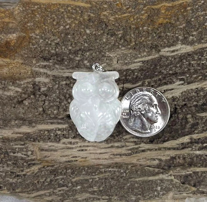 Owl, Carved Gemstone Pendants, 23x30mm (1pc)-4