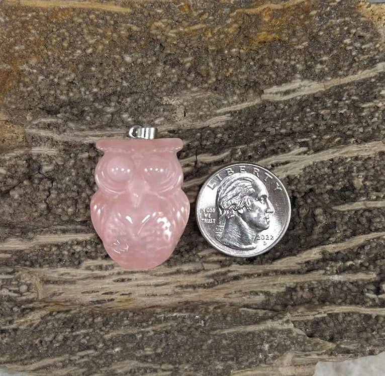 Owl, Carved Gemstone Pendants, 23x30mm (1pc)-5